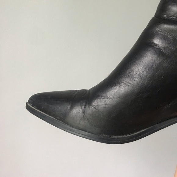 ZARA Block Heel Pointed Toe Leather Ankle Boots - Picture 5 of 16